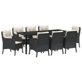 Set da Pranzo per Giardino con cuscino 9 pcs Nero polyrattan