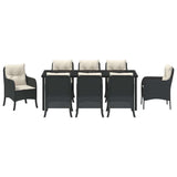 Set da Pranzo per Giardino con cuscino 9 pcs Nero polyrattan