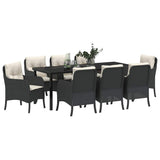 Set da Pranzo per Giardino con cuscino 9 pcs Nero polyrattan