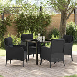 Set da Pranzo per Giardino con cuscino 5 pcs Nero polyrattan