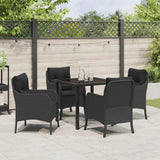 Set da Pranzo per Giardino con cuscino 5 pcs Nero polyrattan