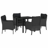 Set da Pranzo per Giardino con cuscino 5 pcs Nero polyrattan