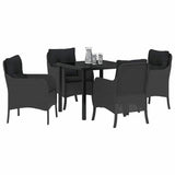 Set da Pranzo per Giardino con cuscino 5 pcs Nero polyrattan