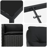 Set da Pranzo per Giardino con cuscino 5 pcs Nero polyrattan