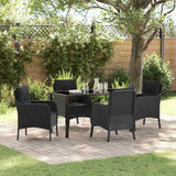 Set da Pranzo per Giardino con cuscino 5 pcs Nero polyrattan