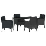 Set da Pranzo per Giardino con cuscino 5 pcs Nero polyrattan