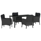Set da Pranzo per Giardino con cuscino 5 pcs Nero polyrattan