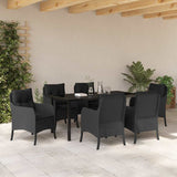 Set da Pranzo per Giardino con cuscino 7 pcs Nero polyrattan