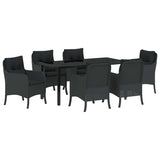 Set da Pranzo per Giardino con cuscino 7 pcs Nero polyrattan