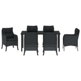 Set da Pranzo per Giardino con cuscino 7 pcs Nero polyrattan