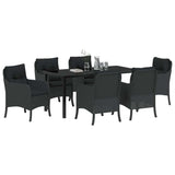 Set da Pranzo per Giardino con cuscino 7 pcs Nero polyrattan