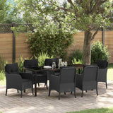 Set da Pranzo per Giardino con cuscino 7 pcs Nero polyrattan