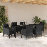Set da Pranzo per Giardino con cuscino 7 pcs Nero polyrattan