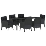 Set da Pranzo per Giardino con cuscino 7 pcs Nero polyrattan