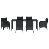Set da Pranzo per Giardino con cuscino 7 pcs Nero polyrattan