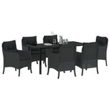 Set da Pranzo per Giardino con cuscino 7 pcs Nero polyrattan