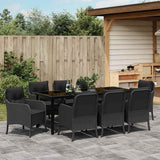 Set da Pranzo per Giardino con cuscino 9 pcs Nero polyrattan