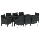 Set da Pranzo per Giardino con cuscino 9 pcs Nero polyrattan