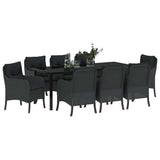 Set da Pranzo per Giardino con cuscino 9 pcs Nero polyrattan