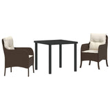 Set da Pranzo per Giardino con cuscino 3 pcs Marrone polyrattan