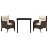 Set da Pranzo per Giardino con cuscino 3 pcs Marrone polyrattan