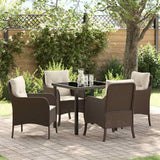 Set da Pranzo per Giardino con cuscino 5 pcs Marrone polyrattan