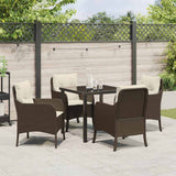 Set da Pranzo per Giardino con cuscino 5 pcs Marrone polyrattan