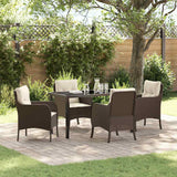 Set da Pranzo per Giardino con cuscino 5 pcs Marrone polyrattan