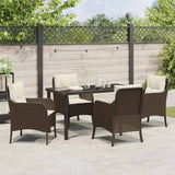 Set da Pranzo per Giardino con cuscino 5 pcs Marrone polyrattan