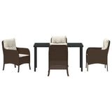 Set da Pranzo per Giardino con cuscino 5 pcs Marrone polyrattan