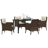 Set da Pranzo per Giardino con cuscino 5 pcs Marrone polyrattan