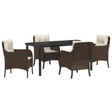 Set da Pranzo per Giardino con cuscino 5 pcs Marrone polyrattan