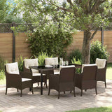 Set da Pranzo per Giardino con cuscino 7 pcs Marrone polyrattan