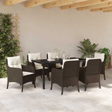 Set da Pranzo per Giardino con cuscino 7 pcs Marrone polyrattan