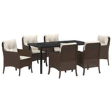 Set da Pranzo per Giardino con cuscino 7 pcs Marrone polyrattan