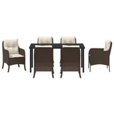 Set da Pranzo per Giardino con cuscino 7 pcs Marrone polyrattan