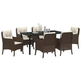 Set da Pranzo per Giardino con cuscino 7 pcs Marrone polyrattan