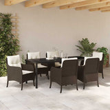 Set da Pranzo per Giardino con cuscino 7 pcs Marrone polyrattan