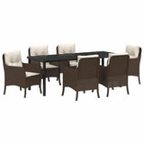 Set da Pranzo per Giardino con cuscino 7 pcs Marrone polyrattan