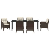Set da Pranzo per Giardino con cuscino 7 pcs Marrone polyrattan