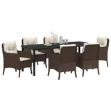Set da Pranzo per Giardino con cuscino 7 pcs Marrone polyrattan