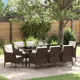 Set da Pranzo per Giardino con cuscino 9 pcs Marrone polyrattan