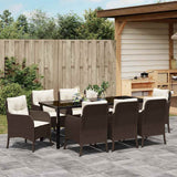 Set da Pranzo per Giardino con cuscino 9 pcs Marrone polyrattan