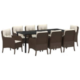 Set da Pranzo per Giardino con cuscino 9 pcs Marrone polyrattan