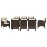 Set da Pranzo per Giardino con cuscino 9 pcs Marrone polyrattan