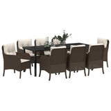 Set da Pranzo per Giardino con cuscino 9 pcs Marrone polyrattan