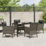 Set da Pranzo per Giardino con cuscino 5 pcs Grigio polyrattan
