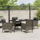Set da Pranzo per Giardino con cuscino 5 pcs Grigio polyrattan