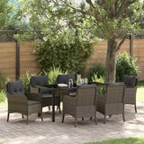 Set da Pranzo per Giardino con cuscino 7 pcs Grigio polyrattan