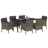 Set da Pranzo per Giardino con cuscino 7 pcs Grigio polyrattan